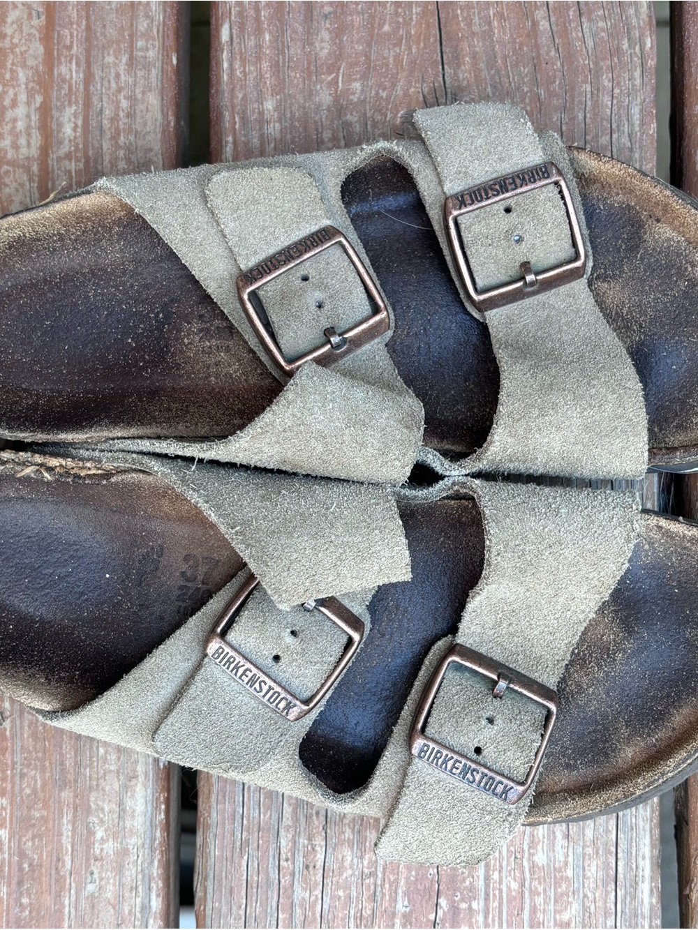 Birkenstock Arizona Suede Two-Strap Sandals — Olive/Gray 37
